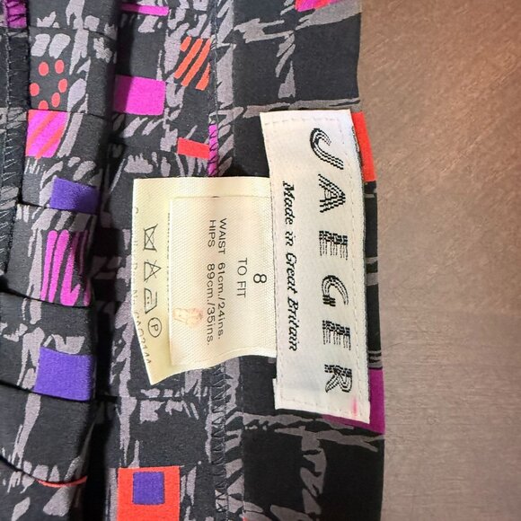 vtg Jaeger Womens Pleated Wool Skirt Size 8 Black pink purple Geometric Pattern - Picture 2 of 8